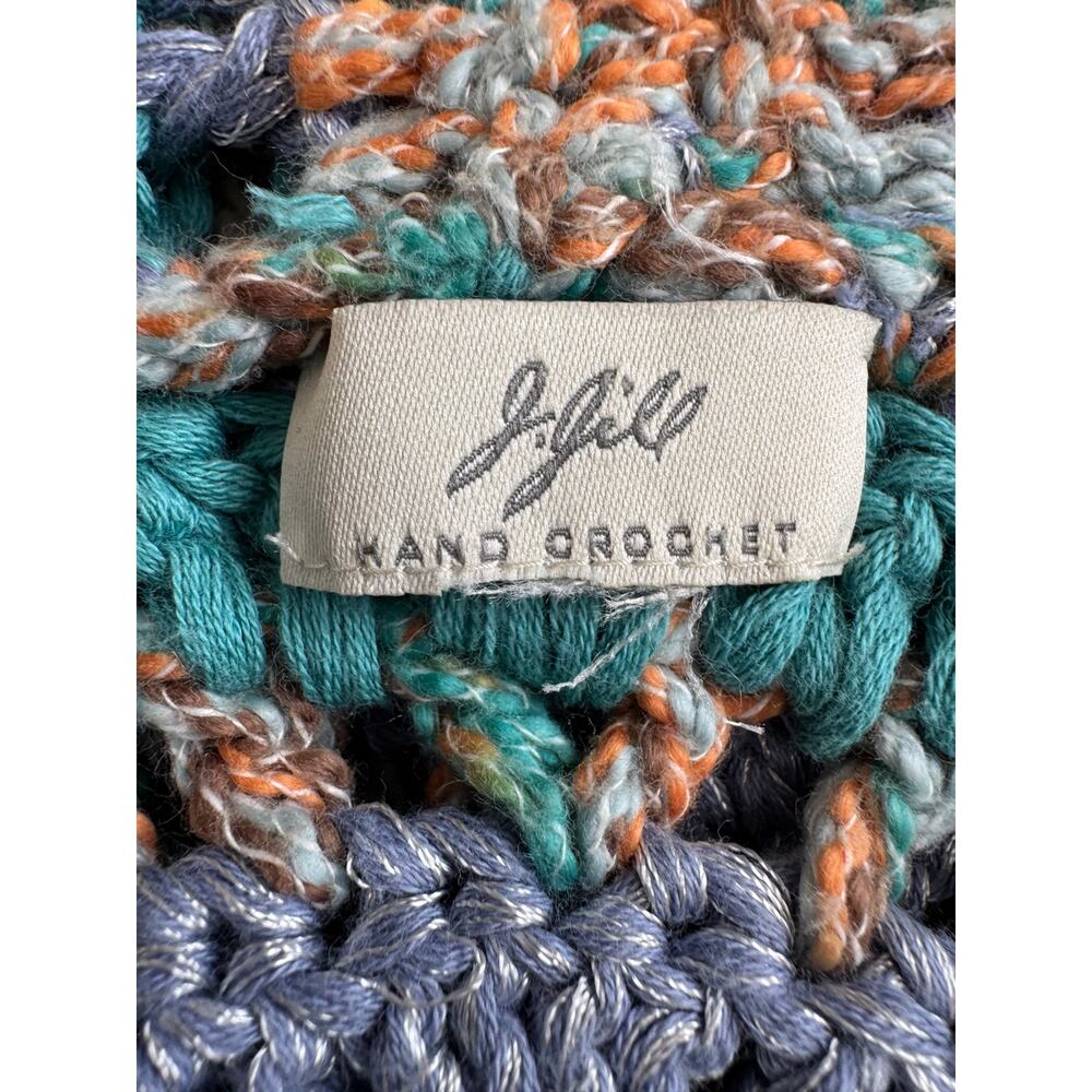 J. Jill Hand Crochet Open Knit Cardigan Blue Teal Cotton Blend Boho Medium - Picture 10 of 12